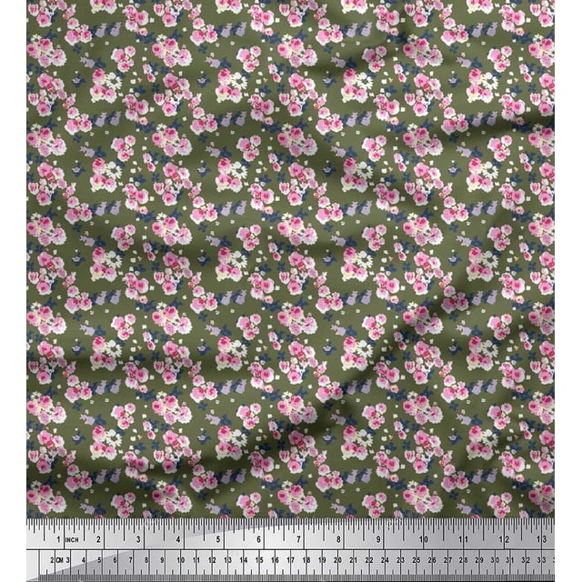 Soimoi Polyester Crepe Fabric Flower Artistic Print Fabric by The Yard 52 Inch Wide