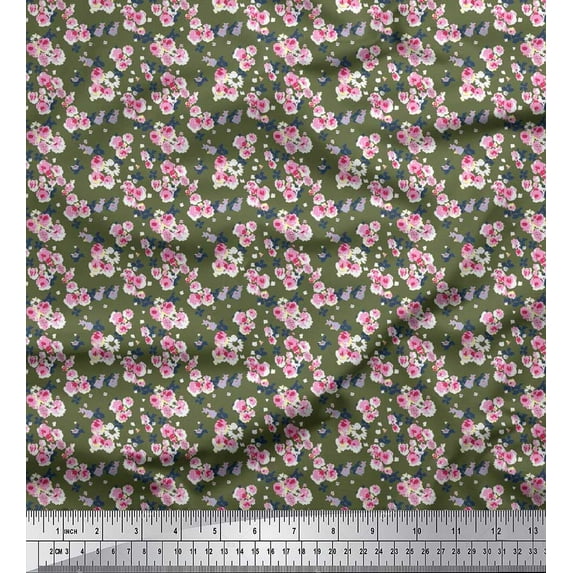 Soimoi Velvet Fabric Flower Artistic Print Fabric by Yard 58 Inch Wide