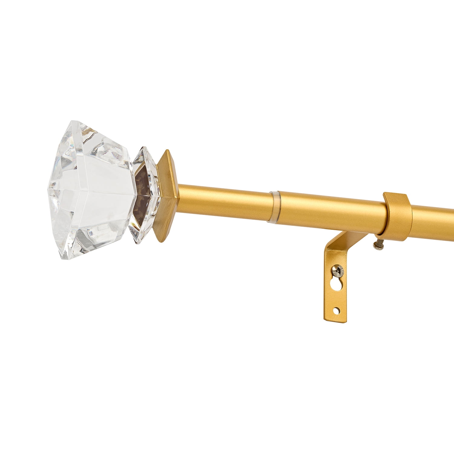 Curtain Rods 30-55" Gold Adjustable drapery rod with 60mm clear square finials and 3 piece wall brackets. 2PACKS