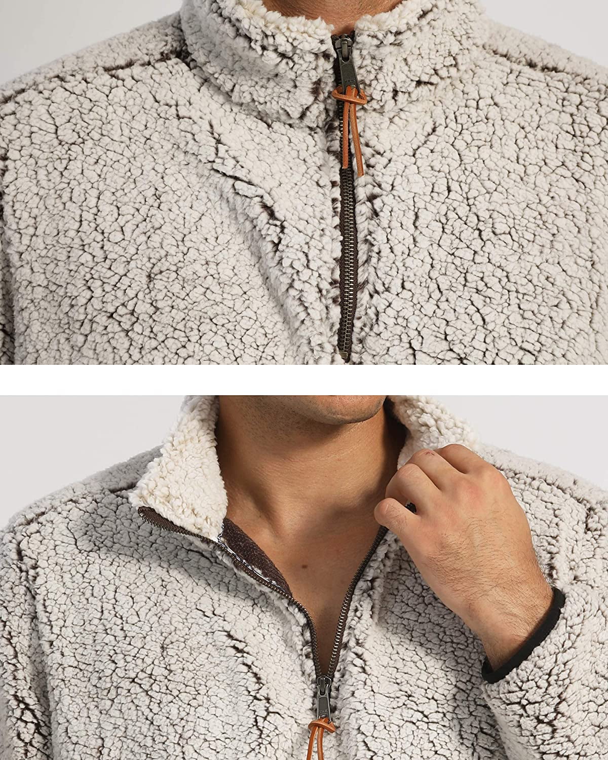Men's Winter 1/4 Zip Fuzzy Sherpa Pullover Sweater Ultra Soft Fleece Jacket with Pockets 