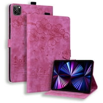 ELEHOLD for iPad Air 13 inch 2024 Leather Case,Embossed Flower Cat Pattern Leather Folio Smart Case Card Slots Kickstand Magnetic Clasp ShockAirof Airtective Cover for iPad Air 13" 2024, Rose