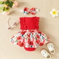 thumbnail image 5 of Baby Onesies Unisex Girl Sleeveless Lace Tank Jumpsuit with Bow Headband Girls Romper Red 3-6 Months, 5 of 8