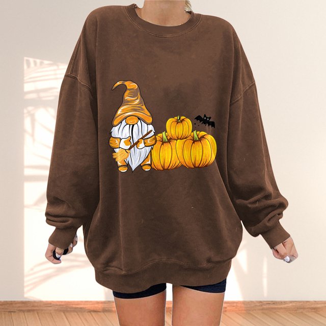 2023 Chandail en Molleton de Mode pour Femmes 50 % de Rabais Liquidation Mode Automne Hiver Halloween Nain Citrouille Imprimé Décontracté Sport Col Rond Survêtements Manches Longues