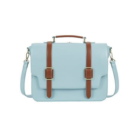 ECOSUSI Vegan Leather Briefcase Messenger Backpack for 14 Inch Laptop, Ladies Satchel Handbags Tote Bag Crossbody Shoulder Purse Computer Bag, College Work Office Business Travel, Blue