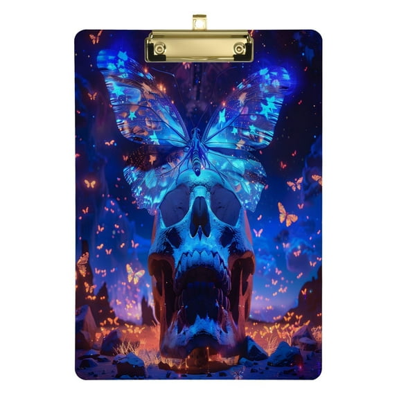Butterflies on Skull Heads Acrylic Clipboards A4 Standard Letter Size Clipboard 12.5" X 9" Clip Board for Students Teacher Office