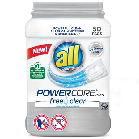 all PowerCore Pacs Laundry Detergent, Free Clear for Sensitive Skin, 50 Count