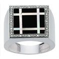 thumbnail image 2 of 10k White Gold Diamond Natural Onyx & Mother of Pearl Mosaic Ring Square Grid 9/16 inch wide, size 10, 2 of 3