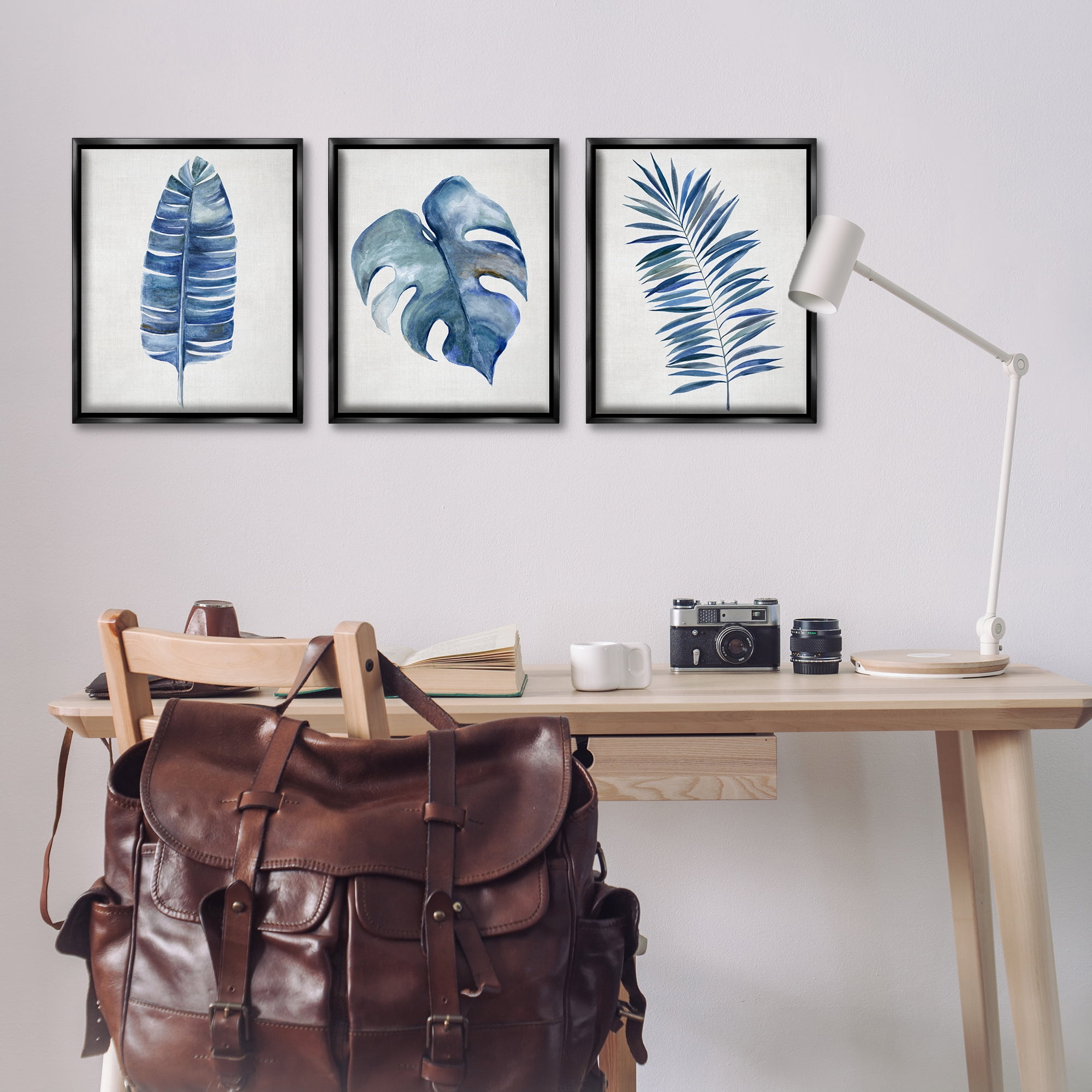 Stupell Industries Vintage Tropical Leaves Plants & Flowers Painting Black Floater Framed Canvas Art Print Wall Art, 17 x 21, Set of 3