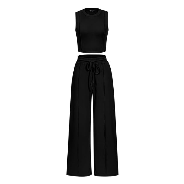 Conjunto de Ropa Casual para Mujer PRETTYGARDEN Top Corto sin Mangas Negro XL