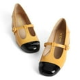 thumbnail image 4 of YDN Women Cute Chunky Block Low Heel Mary Janes Cap Toe T-Strap Buckle Two Toned Pumps Comfy Daily Wear Shoes Size 7 Yellow, 4 of 4