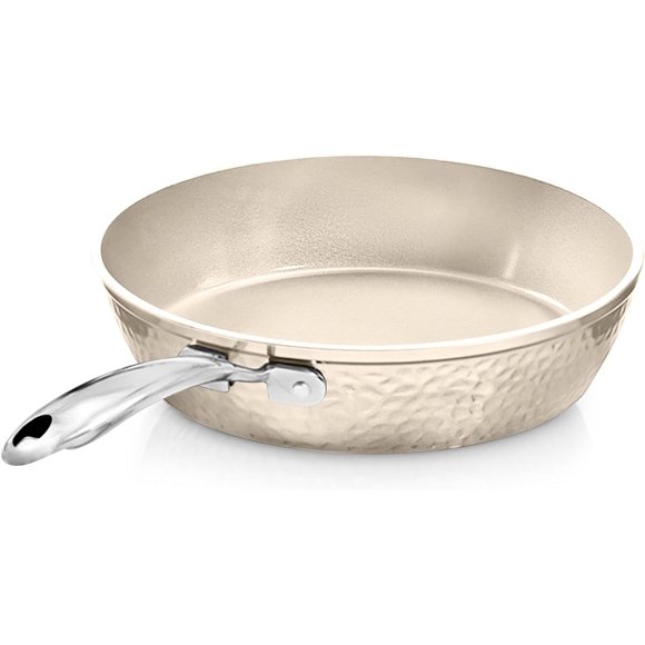 Gotham Steel Hammered Cream 12 inch Nonstick Ceramic Fry Pan Induction Oven Dishwasher Safe Skillet