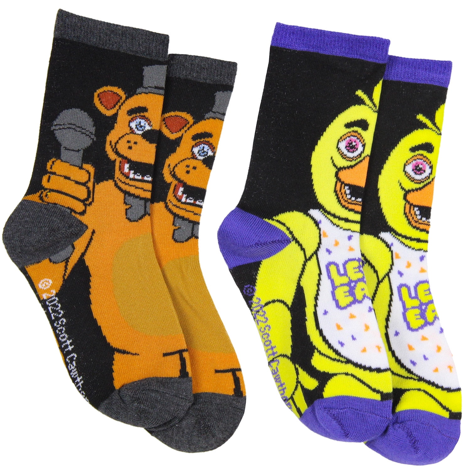 Five Nights at Freddy's Kids Freddy and Chico Character Crew Socks 2 Pair (10-4)