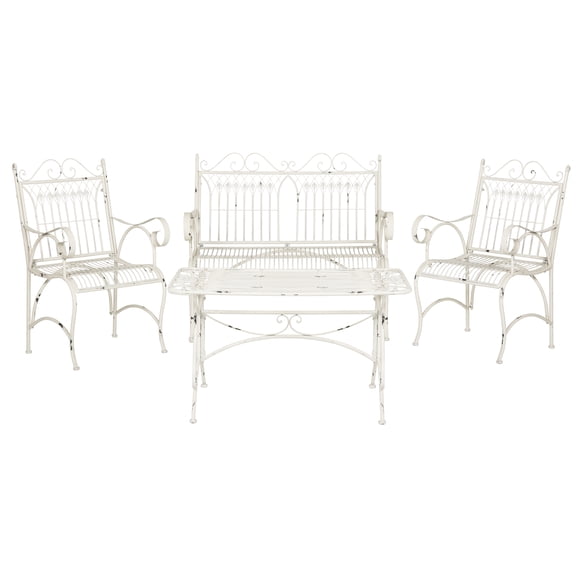 Safavieh Adult 4-Piece Metal Outdoor Dining Sets with Loveseat, Chairs, Coffee table, Antique White
