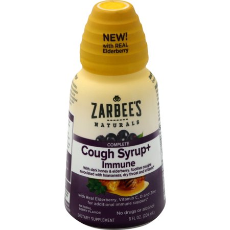 Zarbee's Naturals Complete Daytime Cough Syrup + Immune with Dark Honey, Real Elderberry