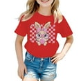 thumbnail image 2 of XDZJLR T-Shirt pour Filles Tout-Petits Imprimé Lapin de Pâques Col Rond Manches Courtes Mode Décontractée Rouge 12-13 Ans, 2 of 3