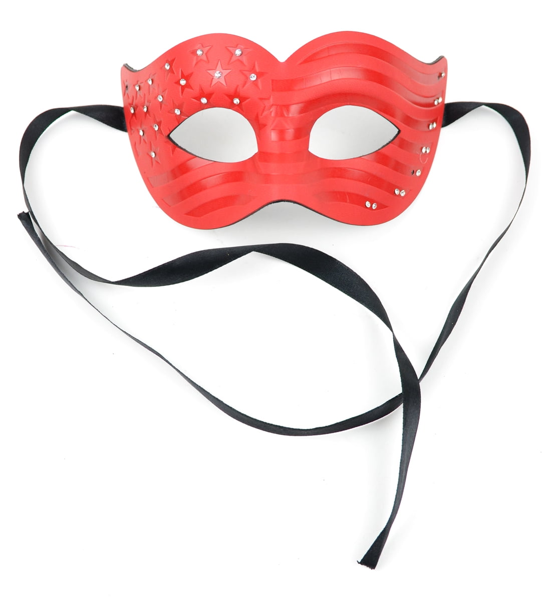 9&quot; Red and Black Stars and Stripes Leather Mask with Ribbon Ties