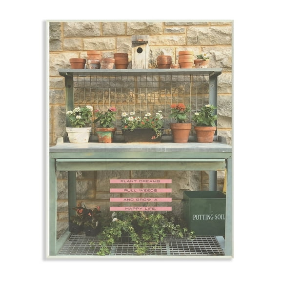 The Stupell Home Decor Collection Pink and Green Plant Dreams Garden Typography Photograph Wall Plaque Art, 12.5 x 18.5