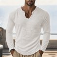 thumbnail image 5 of UDAUDU Mens Linen Shirts Long Sleeve Summer Fall Vintage V Neck T Shirts Men Frayed Raw Edges Beach Vacation Tassel Tops Beige XL, 5 of 5