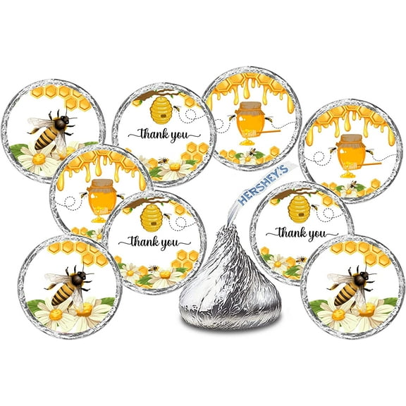 216 Bumble Bee Kisses Labels, Themed Stickers for Baby Shower Or Birthday Party, Event Decorations, Thank You Stickers, Wrappers, Favors Great for Tags, and Supplies (Candy NOT Included)
