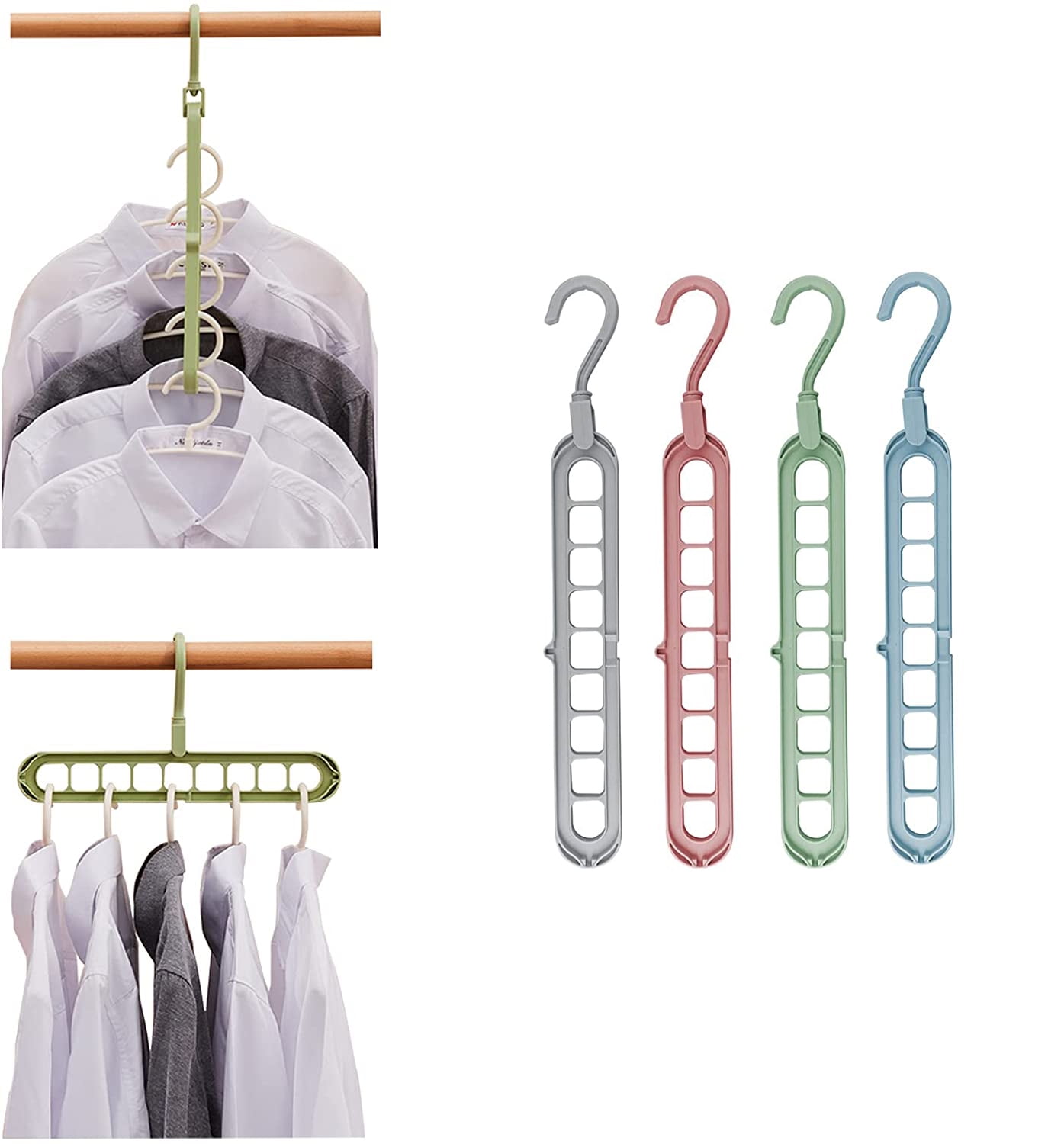 NOGIS 4 Packs of Hangers Space Saving for clothes, Magic Hanger Organizer, Shirt Organizer for Closet, Dress Organizer with 9 Holes for Closet Storage,Multi-Purpose Plastic Magic Hangers