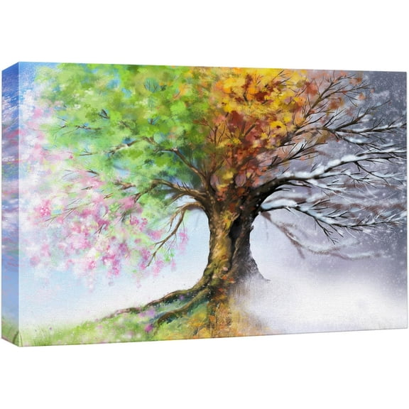 Aaheei Canvas Wall Art Four Seasons Fantasy Tree with Colorful Leaves Nature Illustrations Modern Chic Multicolor for Living Room, Bedroom, Office