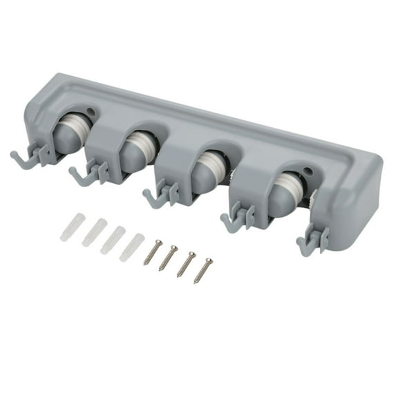 Mop and Broom Holder Rack Wall Mounted Tools Storage Organizer Home Use 4 Position 5 Hooks