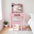 thumbnail image 2 of Hassch 23.6 Inch Vanity Desk with Detachable Mirror and LED Lights, Makeup Table with Stool and Storage Drawer for Bedroom, Easy Assembly, Pink, 2 of 8