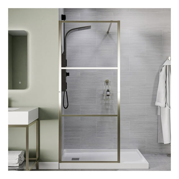 Himmel Series 34"W x 78"H Fixed Frameless Shower Door in Brushed Nickel with Tsunami Guard Tempered Clear Glass