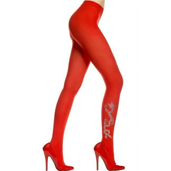 Music Legs Women's Women's Dragon Print Opaque Pantyhose 7109-RED