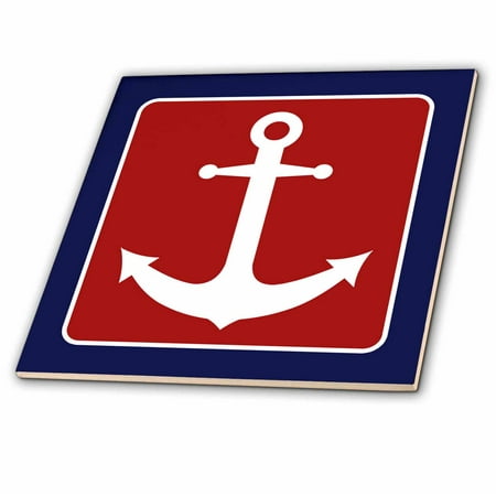 Blue Tile Design - 3dRose Red White and Blue Nautical Anchor Design - Ceramic Tile, 4-inch