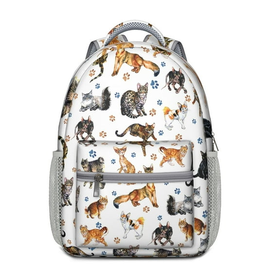 Cute Cat Print School Backpack – Funny Pet Lovers Pattern with Cartoon Paw and Cat Lover Gift Design