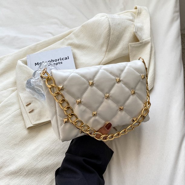 Bolsa de hombro con remaches de rombos para mujer a la moda, cruzado cuadrado con cadena de cuero Likrtyny Para Estrenar