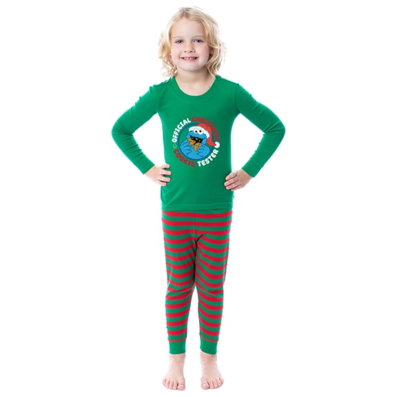 Sesame Street Cookie Monster Christmas Cookie Tester 2 Piece Long Sleeve Pajama Set