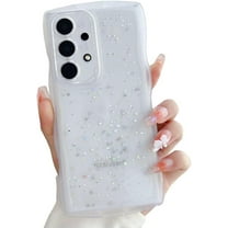 Compatible with Galaxy A53 5G Case for Women Girls Glitter Sparkly Bling Camera Lens Protector Cute Curly Wave Frame Shockproof Protective Cover Phone Case for Samsung Galaxy A53 5G(CLEAR)