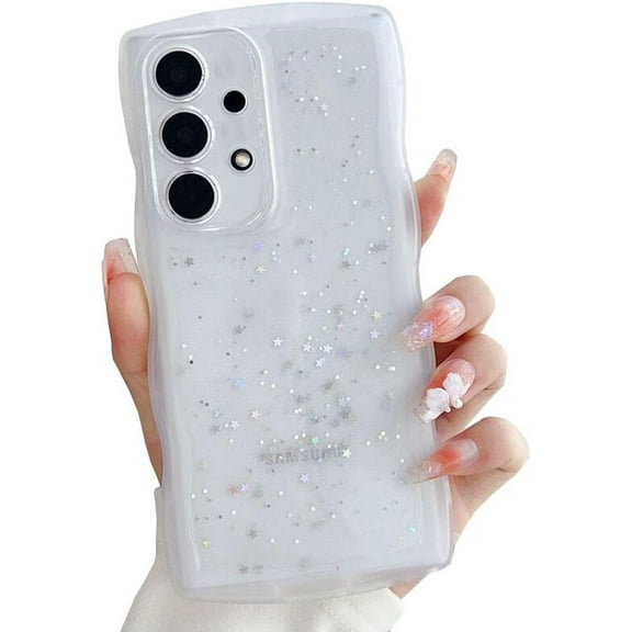 Compatible with Galaxy A52 5G Case for Women Girls Glitter Bling Camera Lens Protector Cute Curly Wave Frame Silicone Shockproof Protective Cover Phone Case for Samsung Galaxy A52 5G(CLEAR)