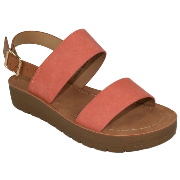 Soda Shoes Women Sandals Ankle Strap Buckled Flatform Wedge Flat Heel REMUS-S Salmon Coral Pink 10