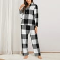 thumbnail image 3 of Junzan White And Black Plaid Print Womens Pajama Sets,Long Sleeve Button Down For Women Pjs 2 Piece, 3 of 9