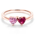 thumbnail image 3 of Gem Stone King 18K Rose Gold Plated Silver Ring Heart Shape Pink Moissanite and Created Ruby Red (1.10 Cttw, Size 9), 3 of 6