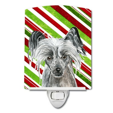 Chinese Crested Candy Cane Christmas Ceramic Night Light