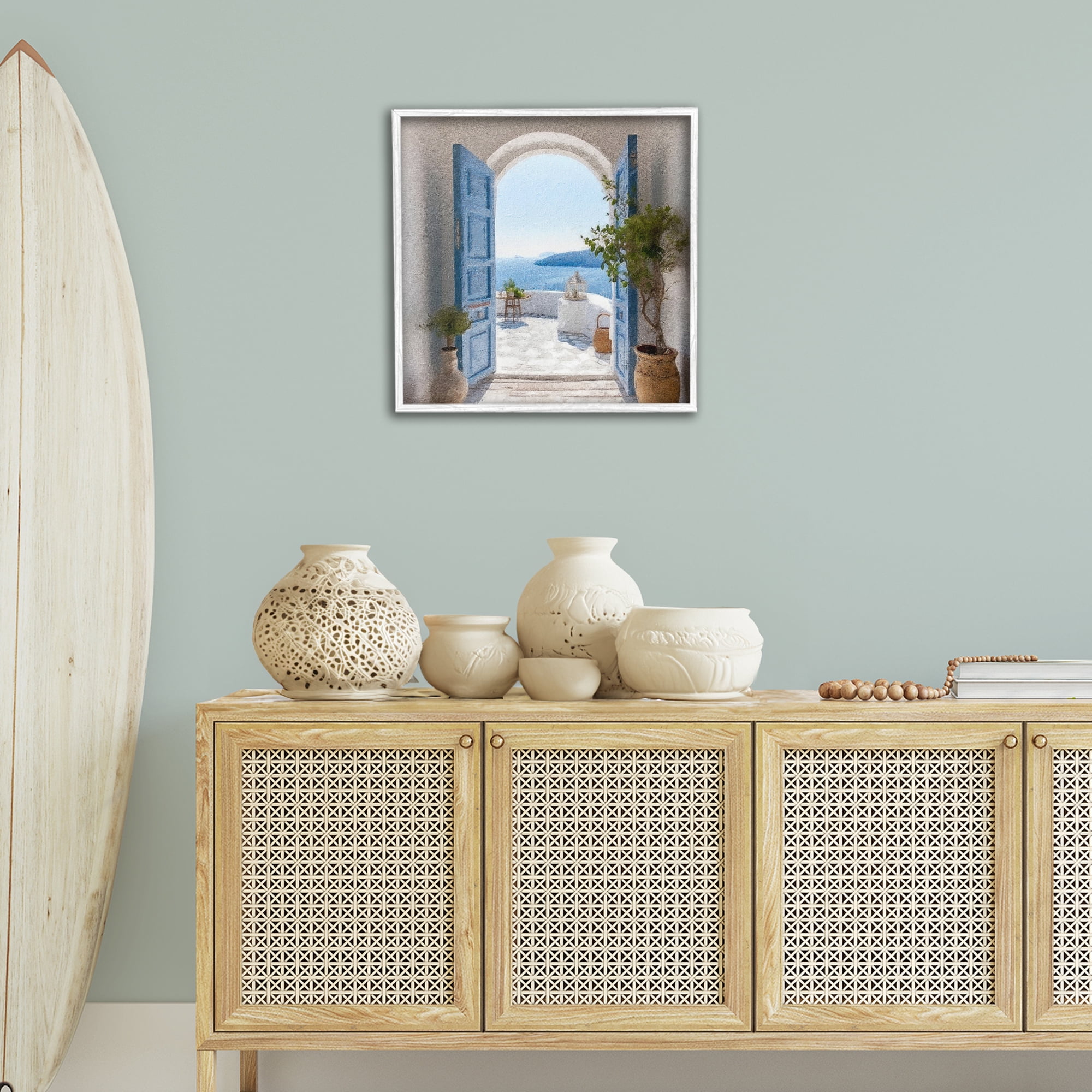 Stupell Industries Coastal Doorway to Sea Town & City Painting White Framed Art Print Wall Art, 24 x 24
