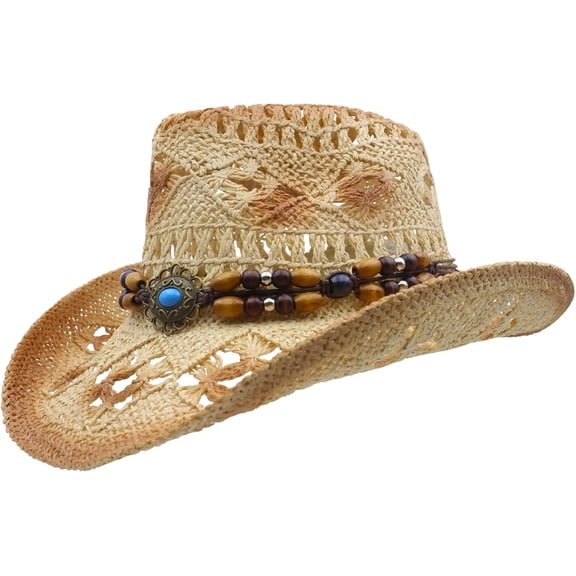 Straw Cowboy Hat Men's Women's Classic Vintage Western Straw Cowgirl Hat Sun Hat