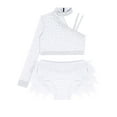thumbnail image 3 of inlzdz Kids Girls Lyrical Ballet Jazz Dance Outfit 2 Pieces Shiny Gymnastics Crop Top+Sparkly Skirted White 14, 3 of 5