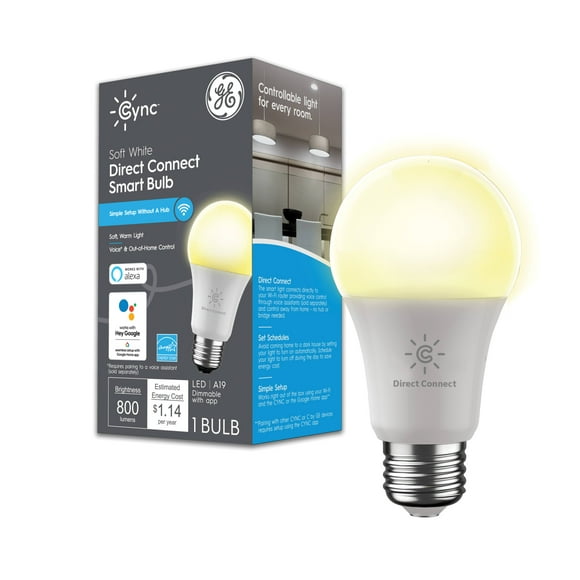 GE Cync A19 Smart LED Light Bulb, Soft White Indoor Dcor Lights, 60 Watts, Medium Base, 1pk