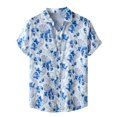thumbnail image 1 of Camisas De Lino Para Hombre Camisas de un solo pecho de primavera y verano para hombre, camisa informal de manga corta con solapa para playa y vacaciones al libre (Blue, XL), 1 of 7
