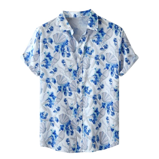 Camisas De Lino Para Hombre Camisas de un solo pecho de primavera y verano para hombre, camisa informal de manga corta con solapa para playa y vacaciones al libre (Blue, XL)