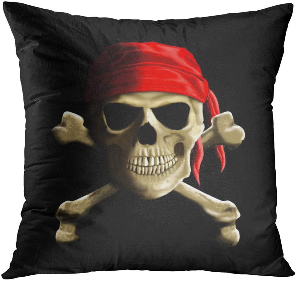 Biker Cushion Cover Pillow Case Skull And Cross Bones Pirate Jolly Roger 133 