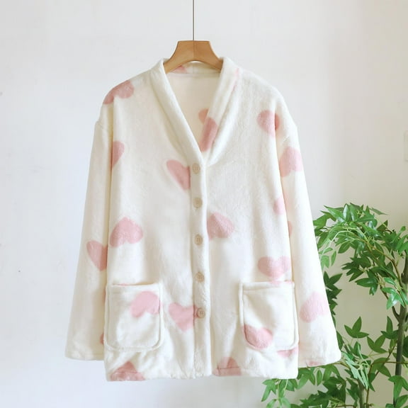 Weiqiqre Womens Pajamas Soft Long Sleeve Shirt Winter Warm Lounge Sets Loungewear Pockets Flannel Home Clothes