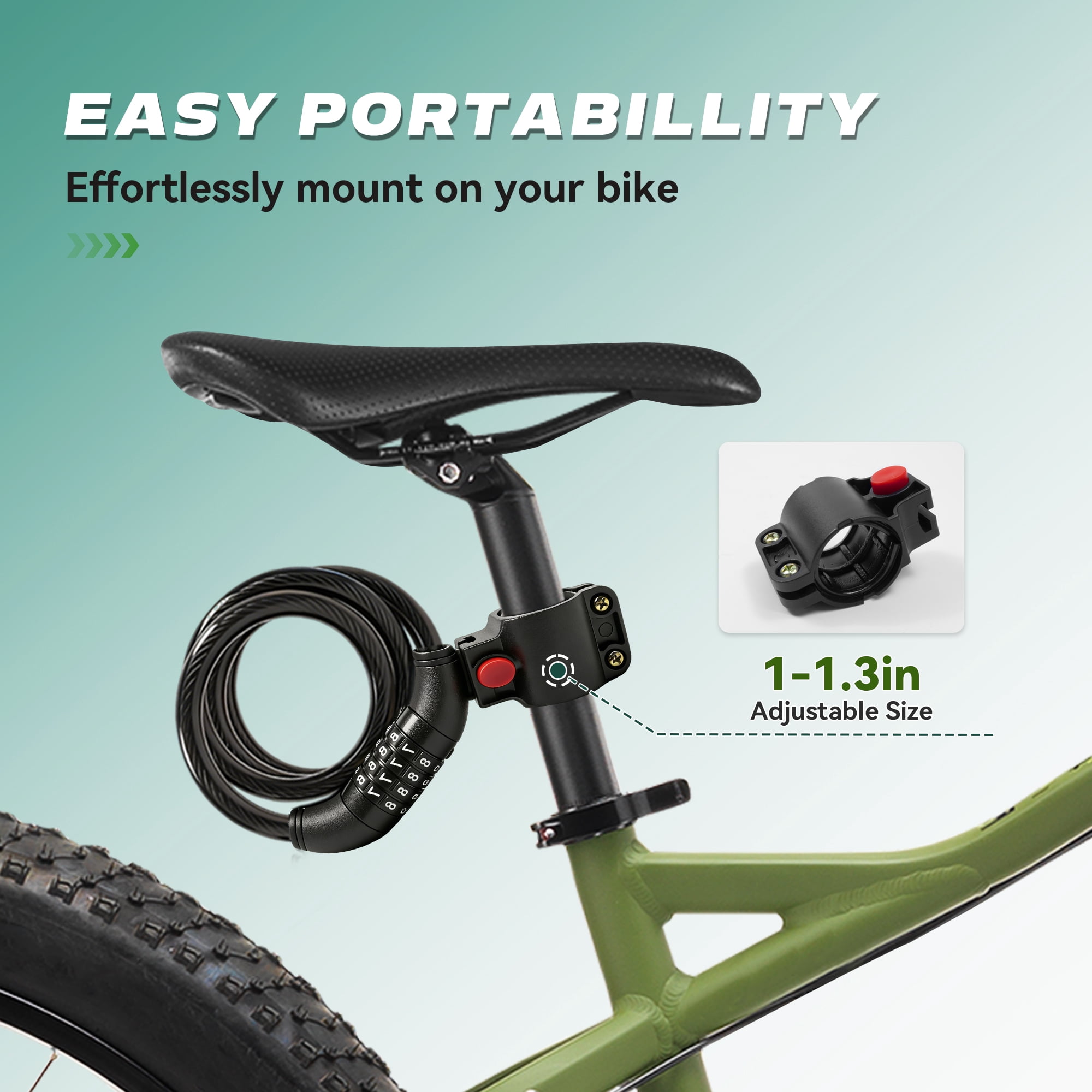 Gpower Bike Lock with Combination 4 ft Bicycle Lock Secure 4 Digit Resettable Cable Lock,Black
