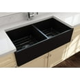 thumbnail image 4 of BOCCHI Contempo Apron Front Fireclay 36 in. Double Bowl Kitchen Sink with Protective Bottom Grid and Strainer in Matte Black, 4 of 6