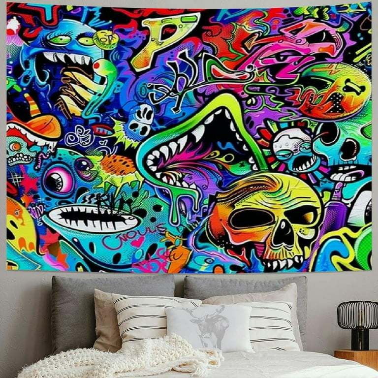 COMIO Modern Street Graffiti Tapestry Creative Urban Street Music Hip Hop Hippie Art Tapestries Funny Colorful Tapestry Wall Haning Aesthetic Tapestry for Bedroom College Dorm Painting Walmart
